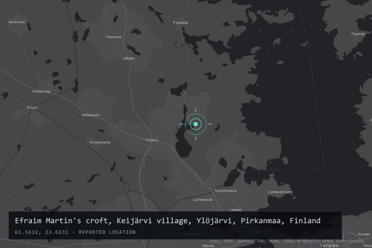 Where it happened: Efraim Martin's croft, Keijärvi village, Ylöjärvi, Pirkanmaa, Finland