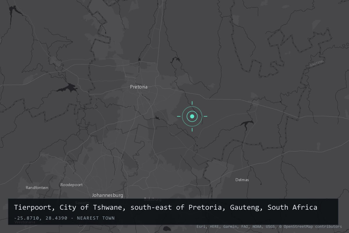 Where it happened: Tierpoort, City of Tshwane, south-east of Pretoria, Gauteng, South Africa