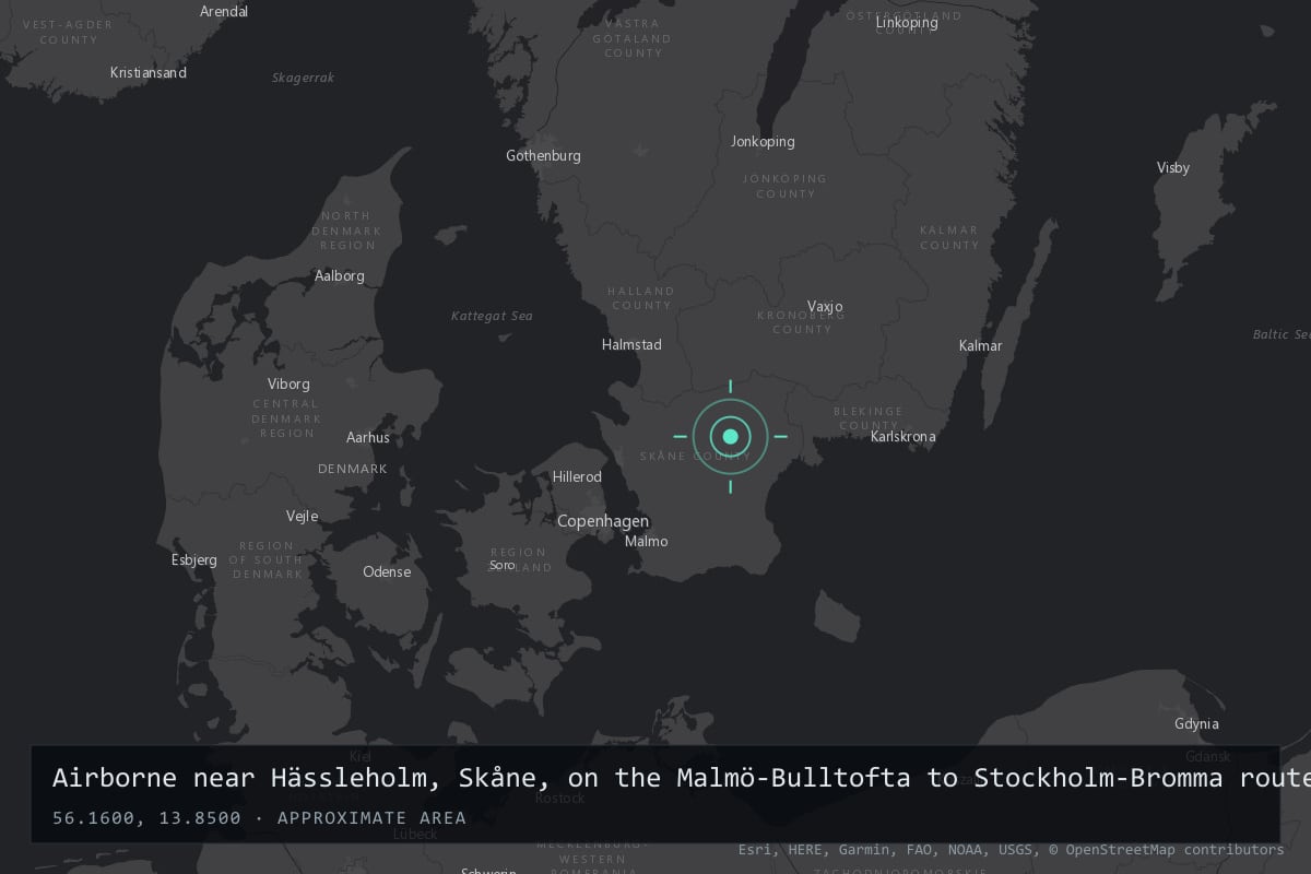 Where it happened: Airborne near Hässleholm, Skåne, on the Malmö-Bulltofta to Stockholm-Bromma route, Sweden