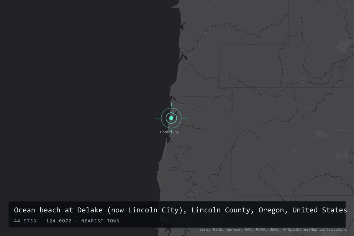Where it happened: Ocean beach at Delake (now Lincoln City), Lincoln County, Oregon, United States