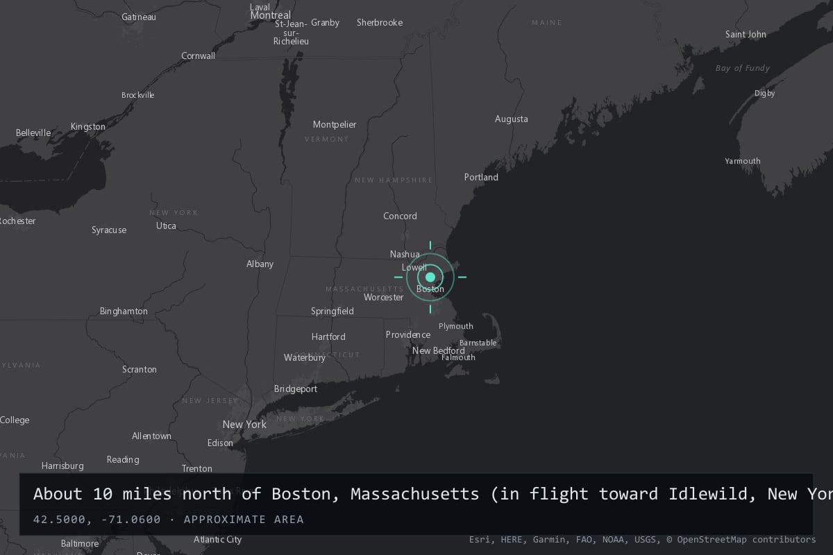 Where it happened: About 10 miles north of Boston, Massachusetts (in flight toward Idlewild, New York), United States