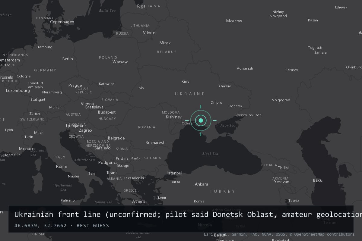 Where it happened: Ukrainian front line (unconfirmed; pilot said Donetsk Oblast, amateur geolocation near Kherson), Ukraine