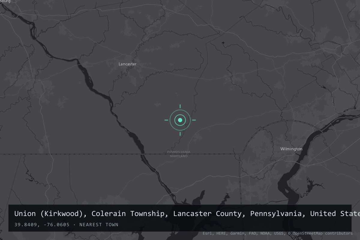 Where it happened: Union (Kirkwood), Colerain Township, Lancaster County, Pennsylvania, United States