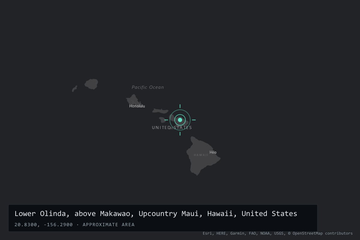 Where it happened: Lower Olinda, above Makawao, Upcountry Maui, Hawaii, United States