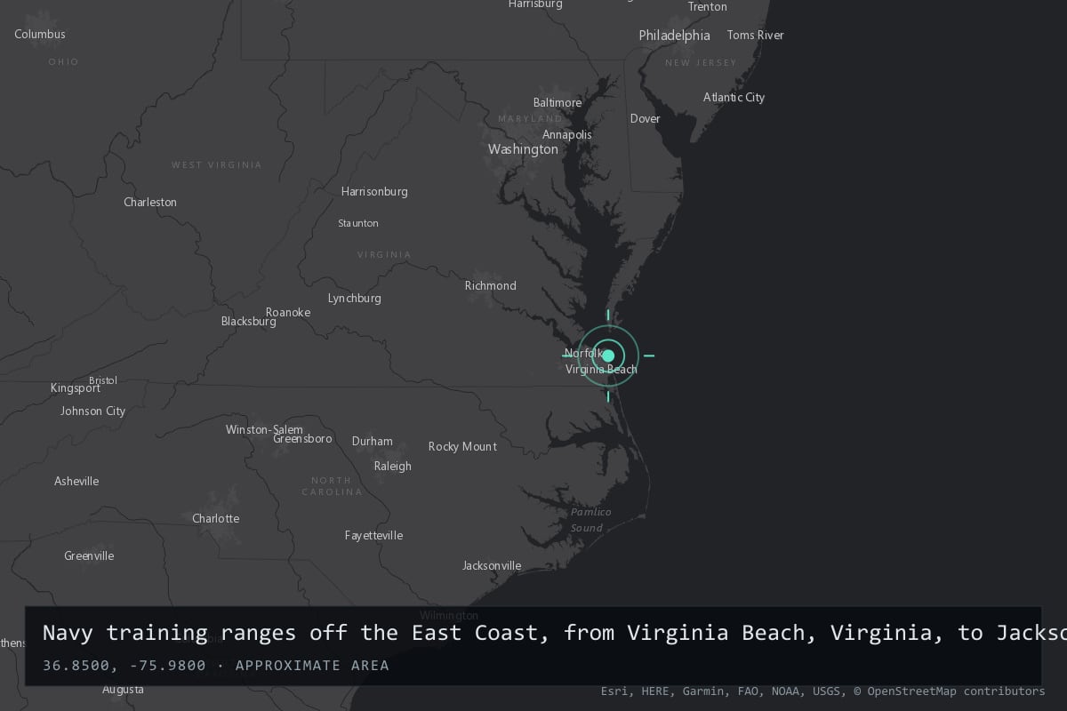 Where it happened: Navy training ranges off the East Coast, from Virginia Beach, Virginia, to Jacksonville, Florida, United States