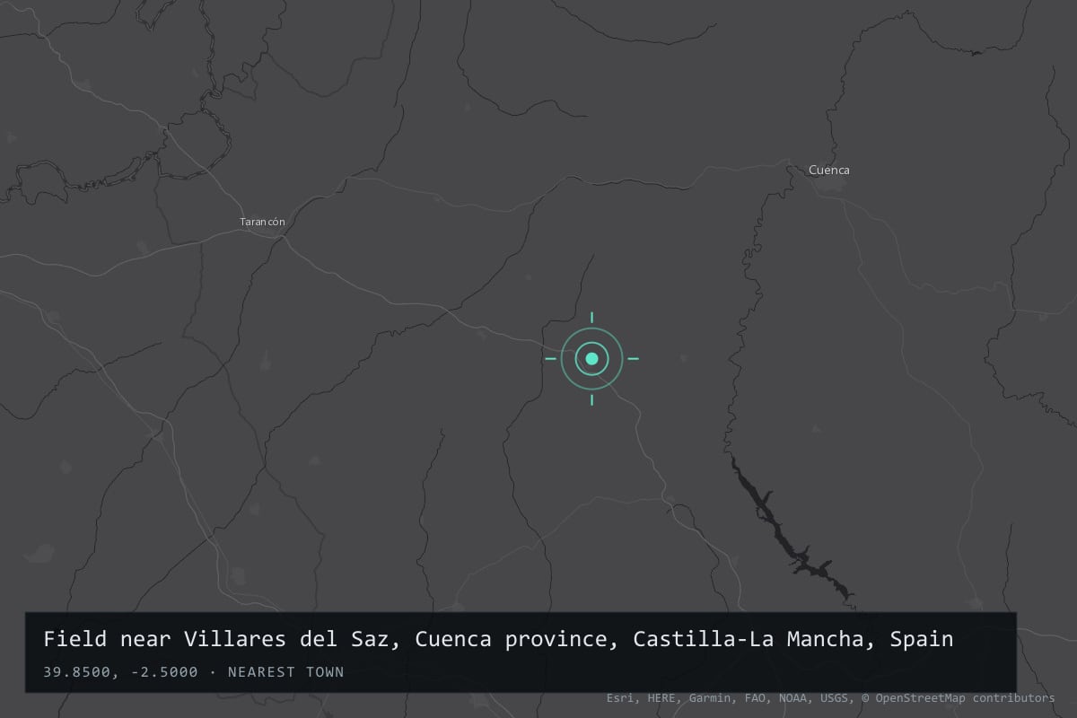 Where it happened: Field near Villares del Saz, Cuenca province, Castilla-La Mancha, Spain