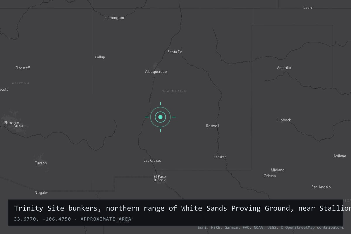 Where it happened: Trinity Site bunkers, northern range of White Sands Proving Ground, near Stallion Site, New Mexico, United States