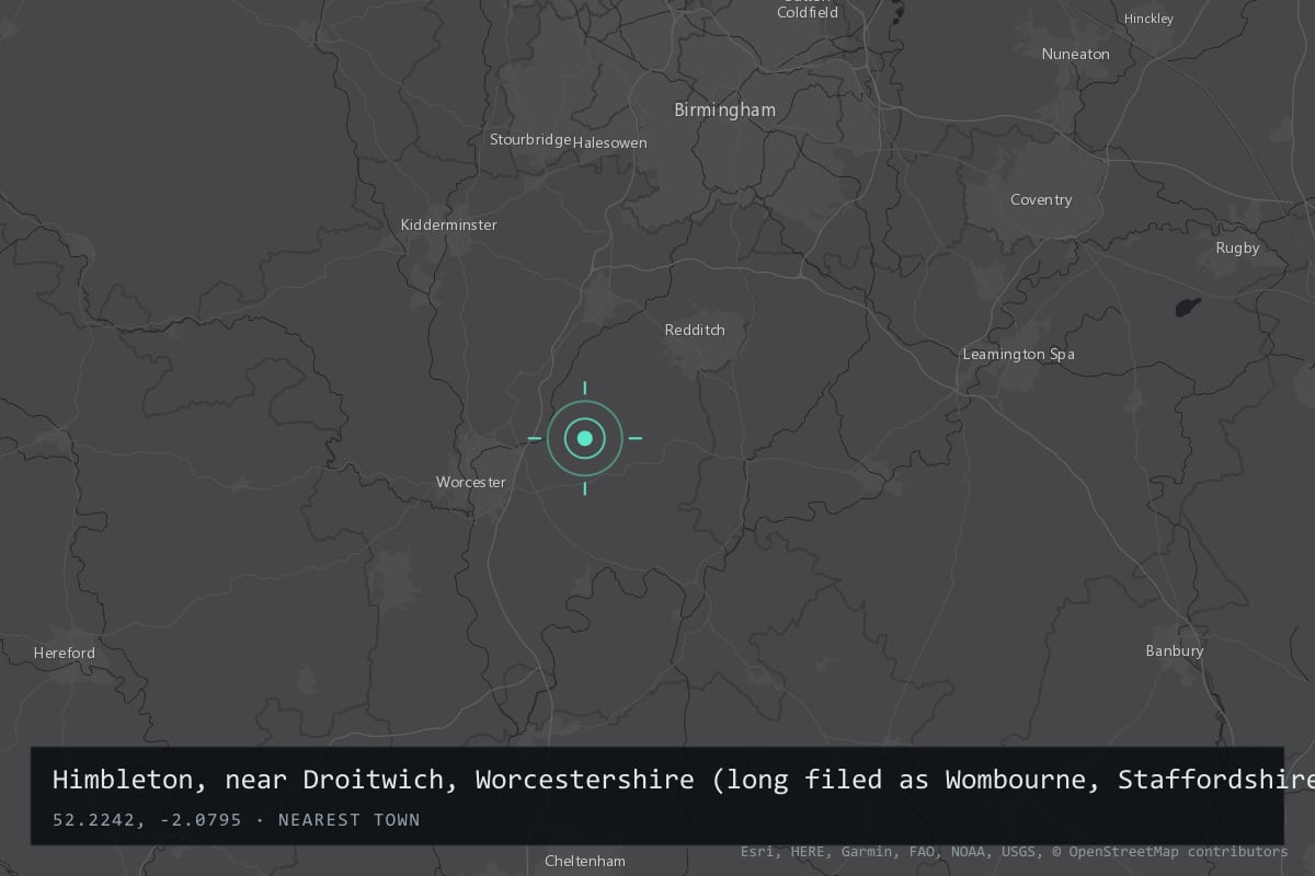 Where it happened: Himbleton, near Droitwich, Worcestershire (long filed as Wombourne, Staffordshire), United Kingdom