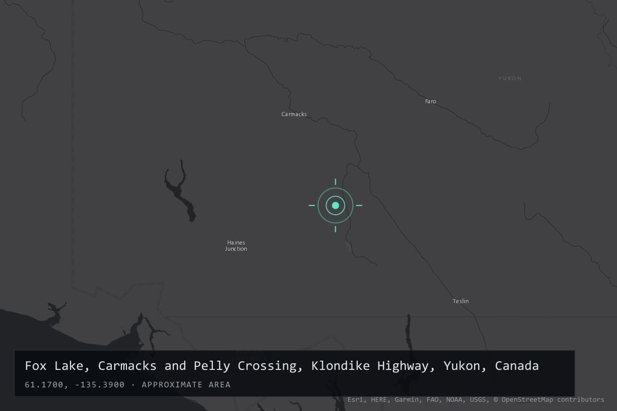 Where it happened: Fox Lake, Carmacks and Pelly Crossing, Klondike Highway, Yukon, Canada