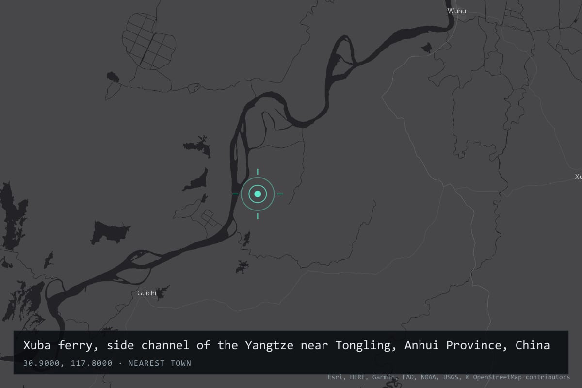 Where it happened: Xuba ferry, side channel of the Yangtze near Tongling, Anhui Province, China