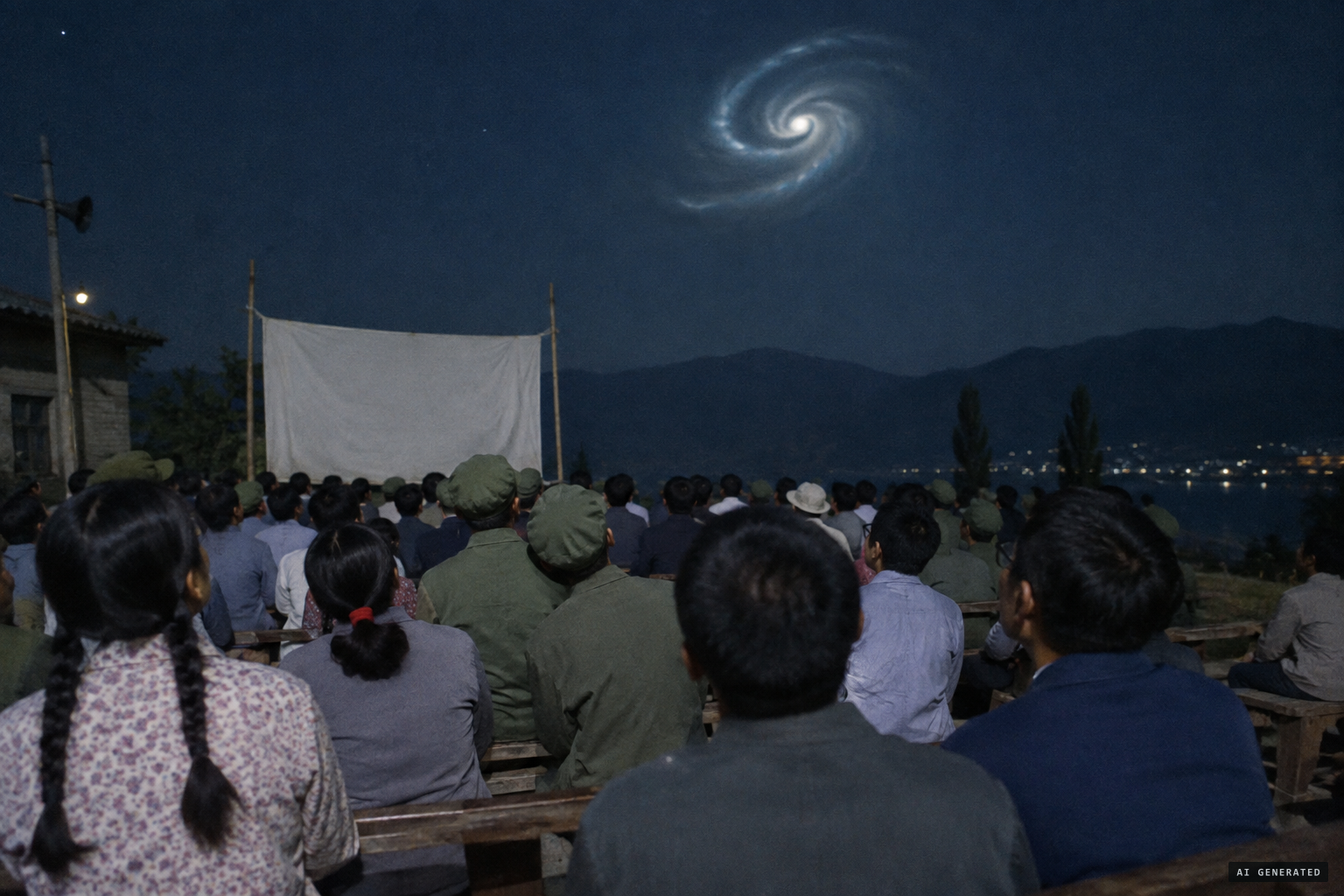 About 300 filmgoers in Xichang watch the spiral cross the sky