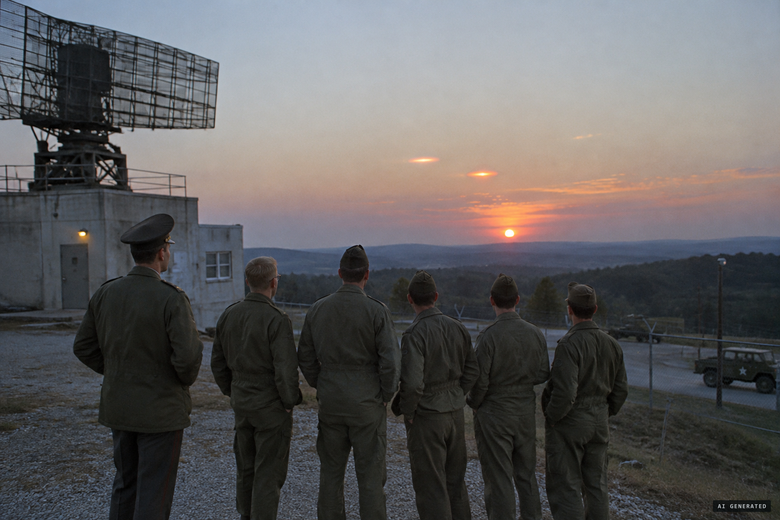 Capt. Denkler and five men see two oblong, bright orange, semi-transparent objects
