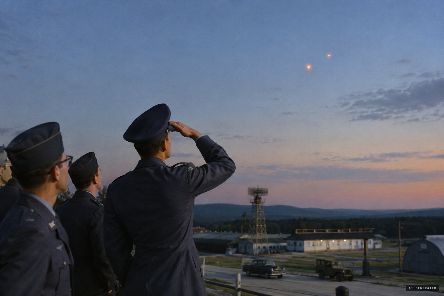 The men watch for minutes; the objects seem nowhere near the clouds