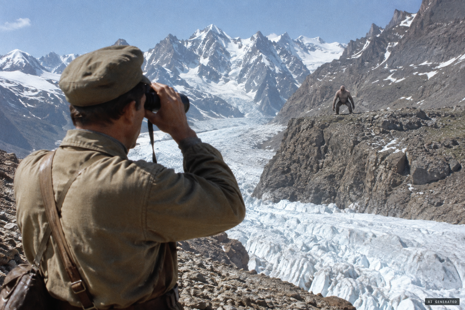 Pronin sees a stooped, hairy, man-like figure on a rocky cliff about 500 yards away
