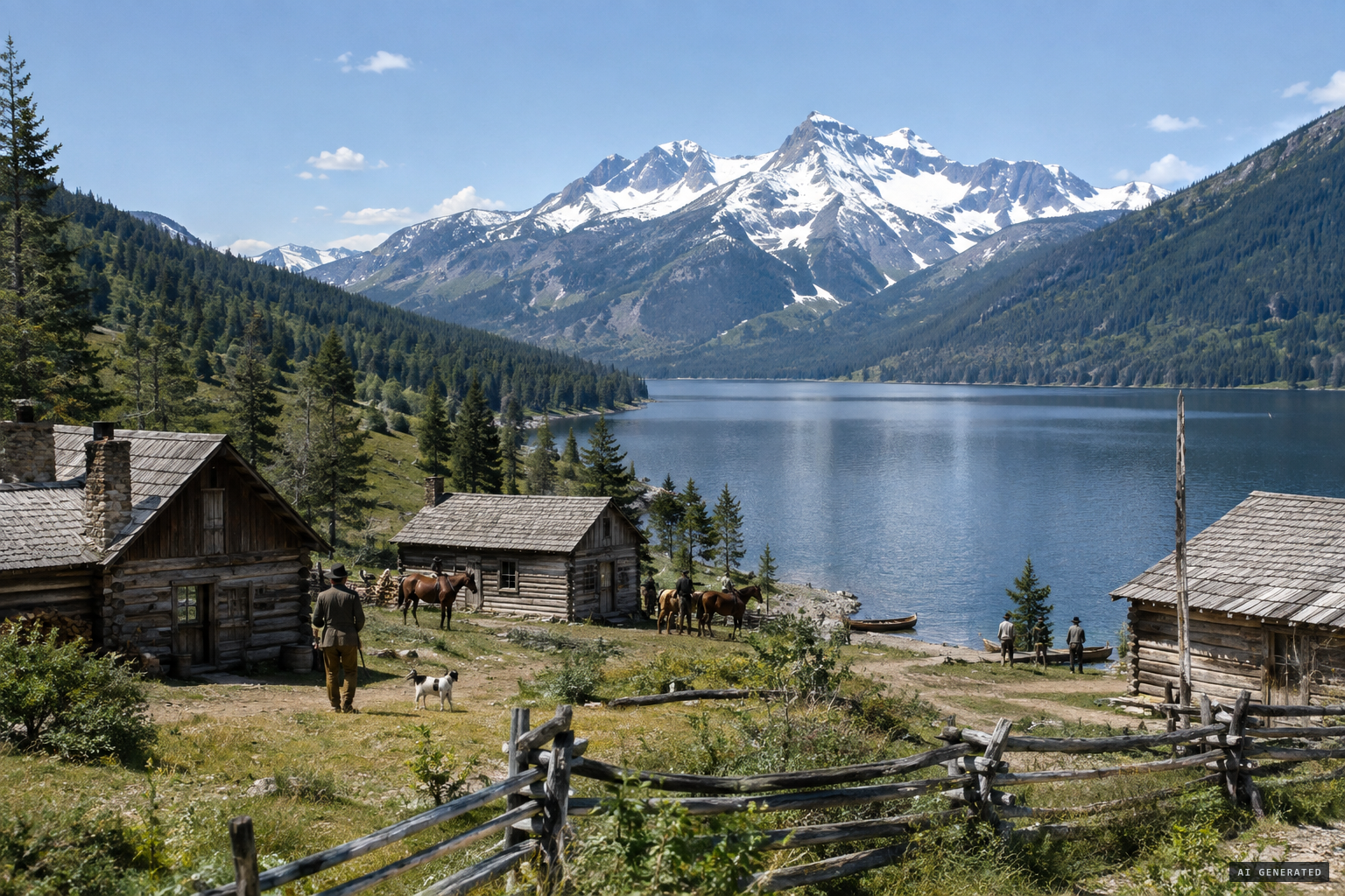Wallowa Lake, a long glacial lake south of Joseph, mountains at its southern end