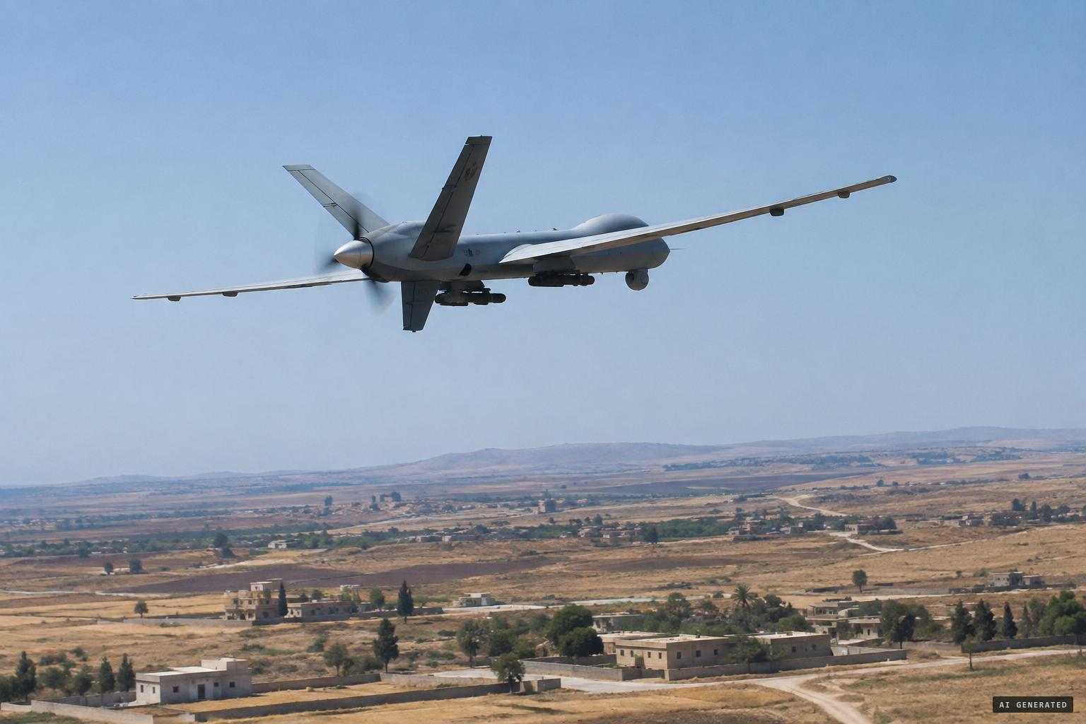 An MQ-9 Reaper films the ground in daylight