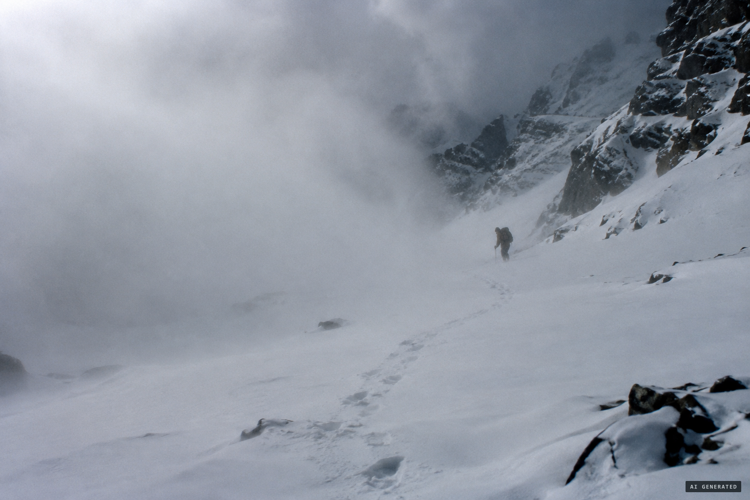 Clouds fill the cirque after nearly 3,000 prints and Bordet turns back