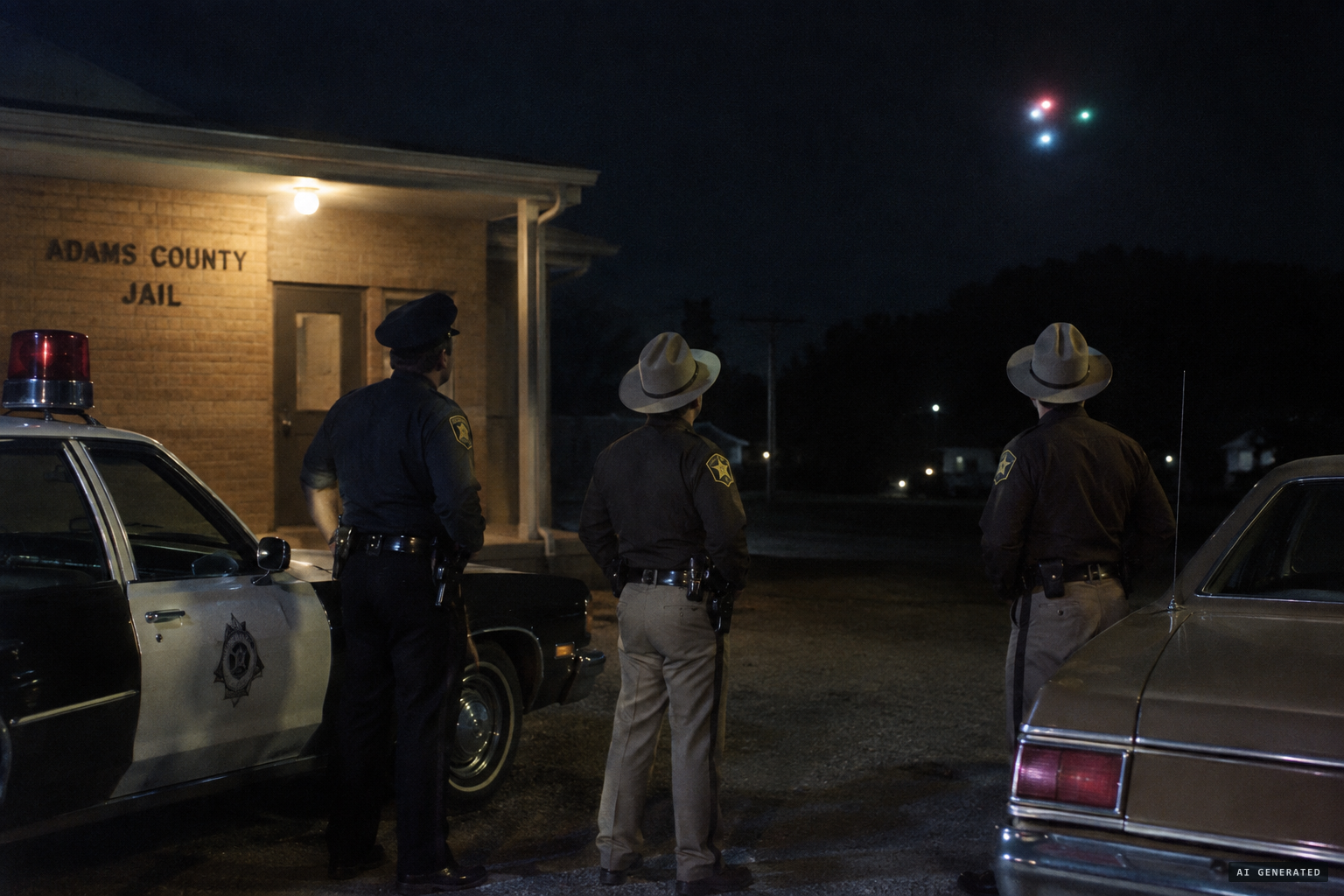 Policeman Danny Davis and the two deputies see the object from the jail