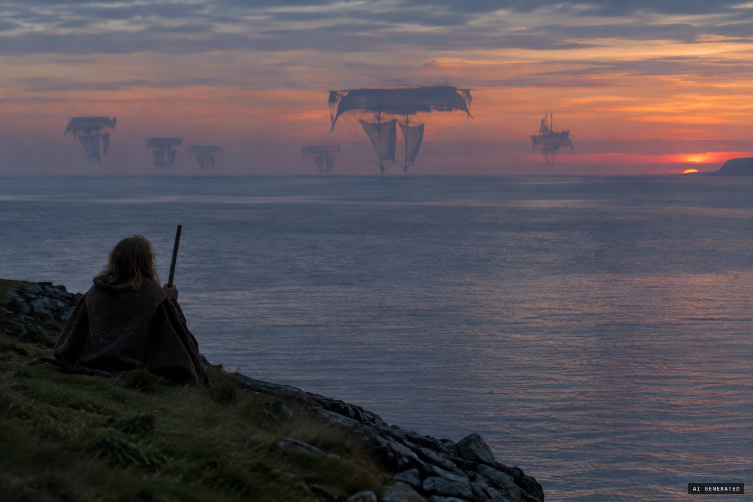 A superior mirage lifting ships above the horizon