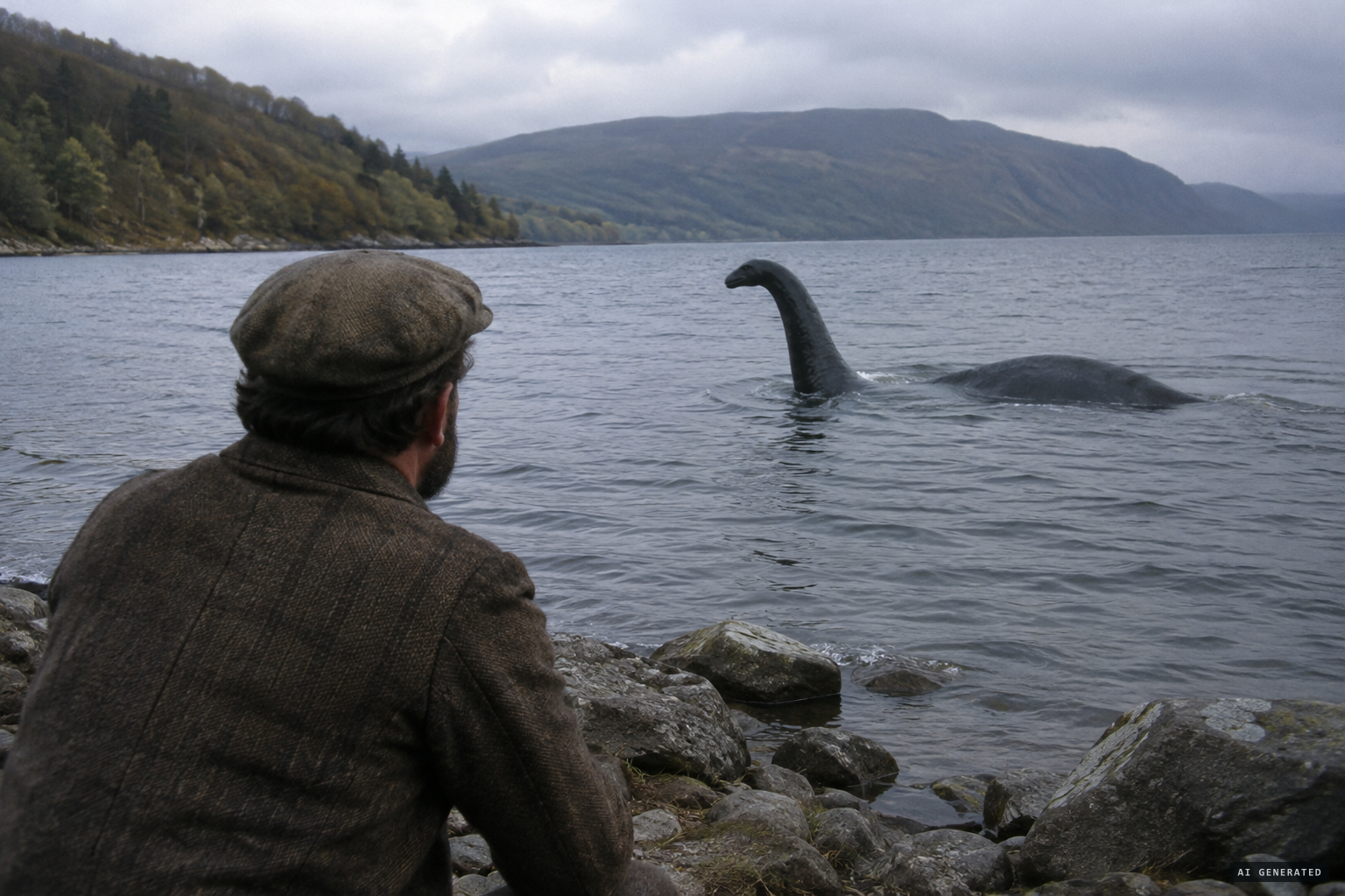 Something rises from the water before Alexander Macdonald