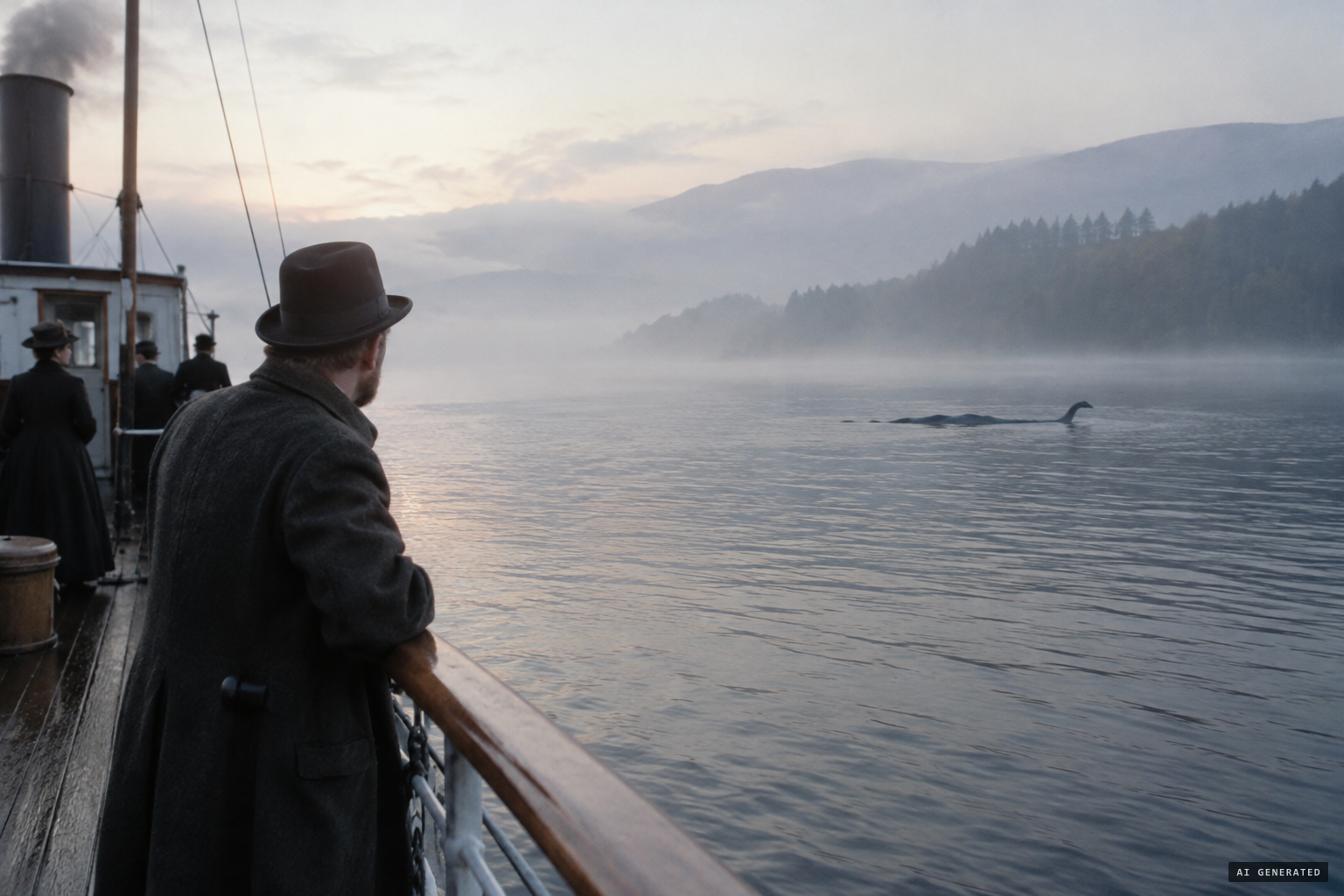 From the mail steamer at dawn, Macdonald sees the creature on the water