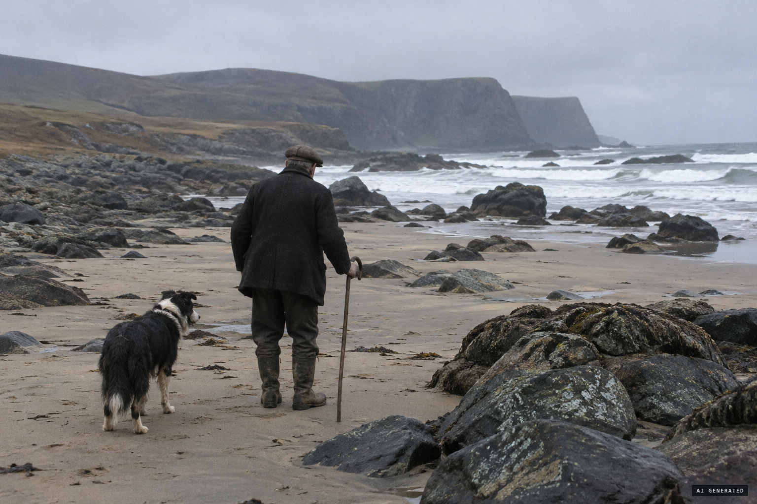 Sandy Gunn searching the beach for one of his sheep