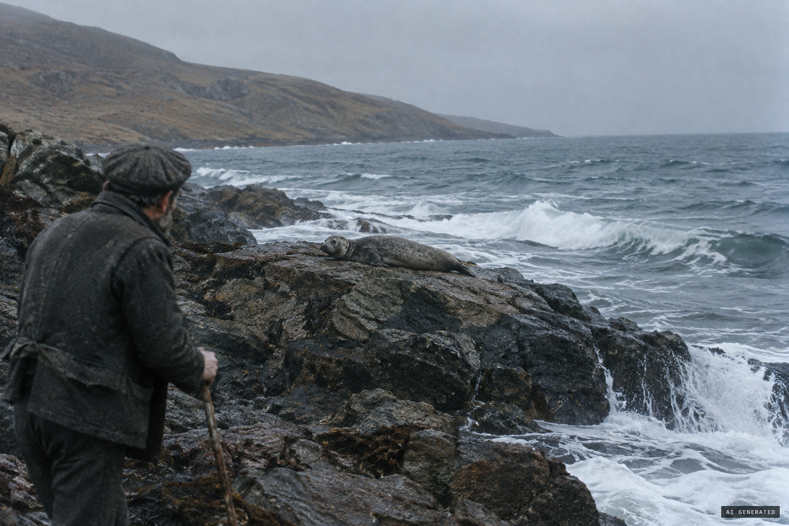 On a ledge above the tide, a figure Gunn first took for a seal