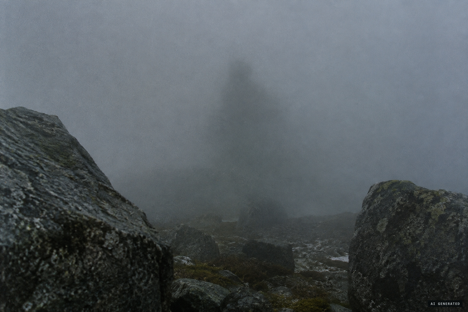 A strange shape looms up out of the mist