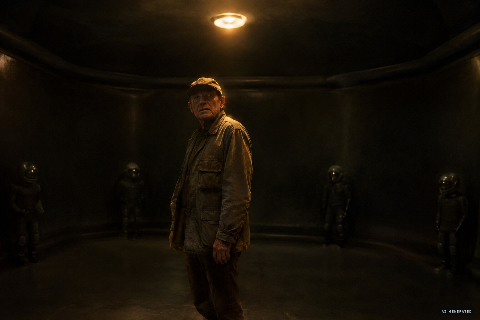 Told to stand under the amber light in the octagonal room