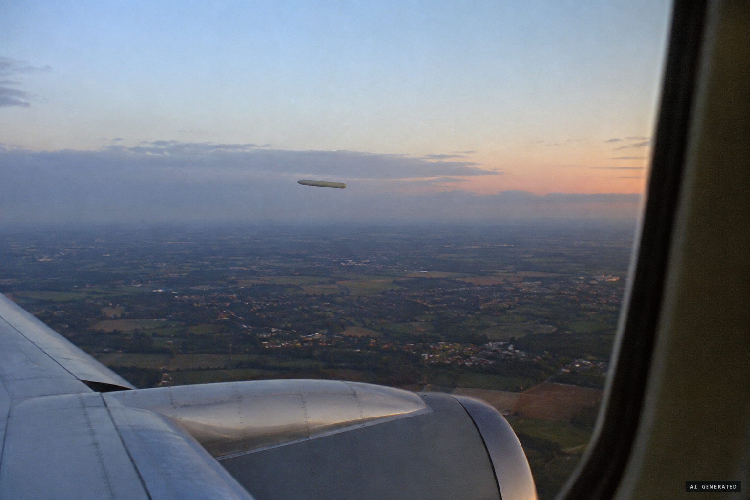 A cigar-shaped object passes about 300 metres to the right, without lights or sound