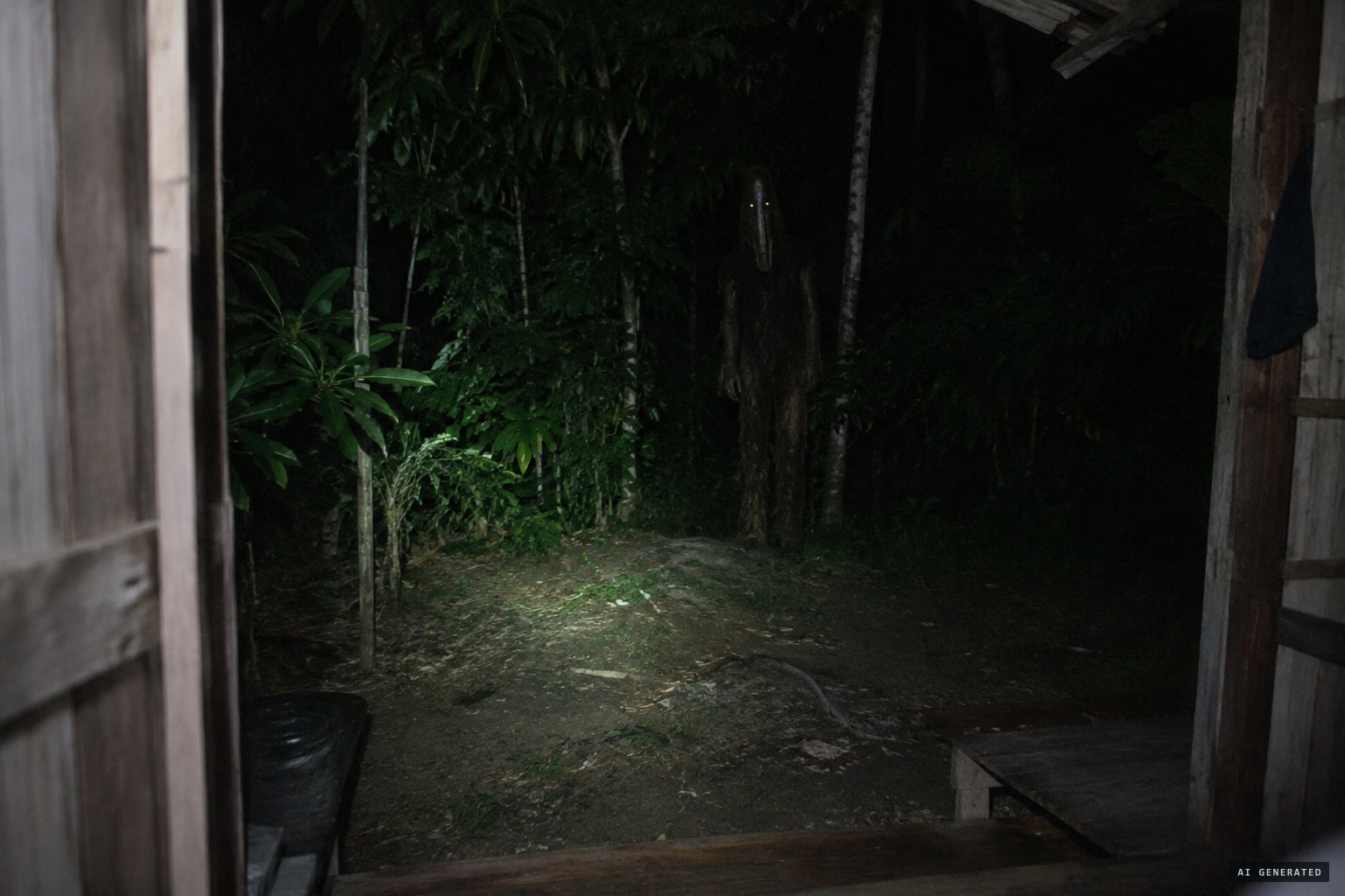 July 11, 2023: a tall figure with a long head, mask and yellowish eyes appears at night