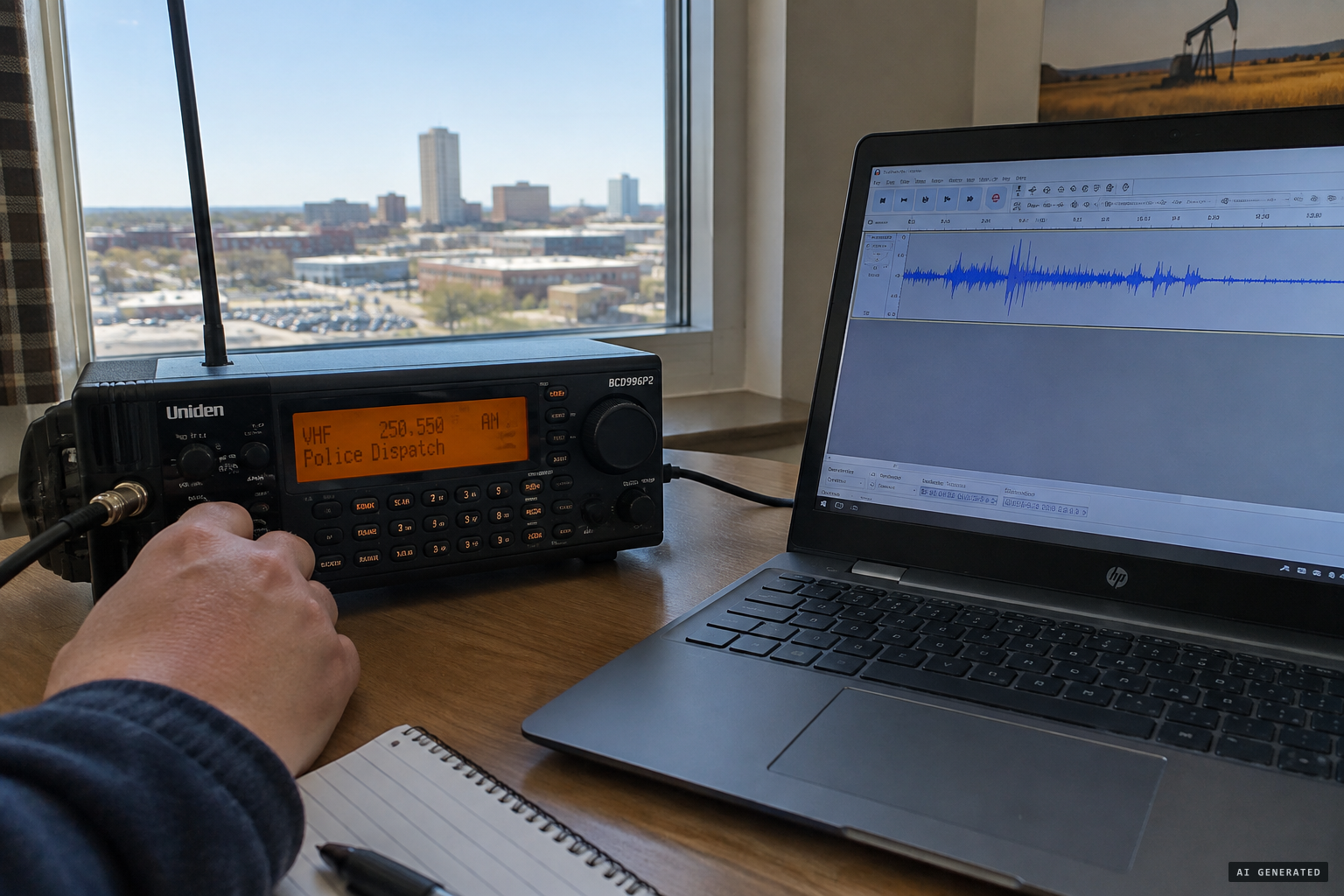 Douglass records the excited voice; the controller's reply is drowned out