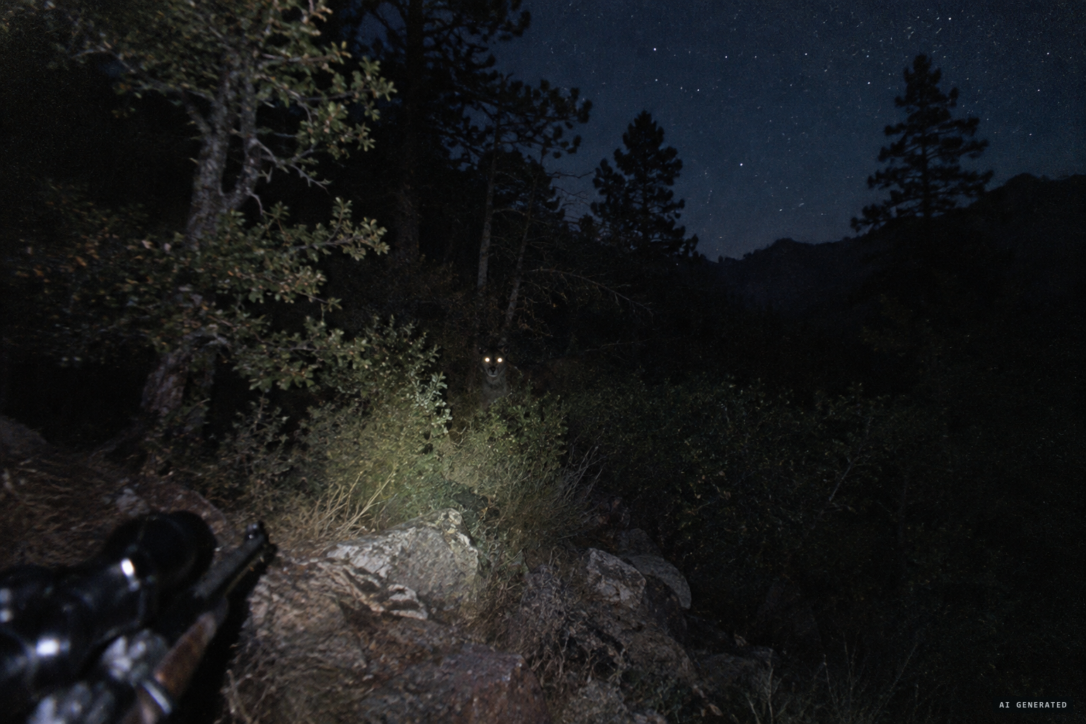 Eyes glow in the dark, taken at first for a deer