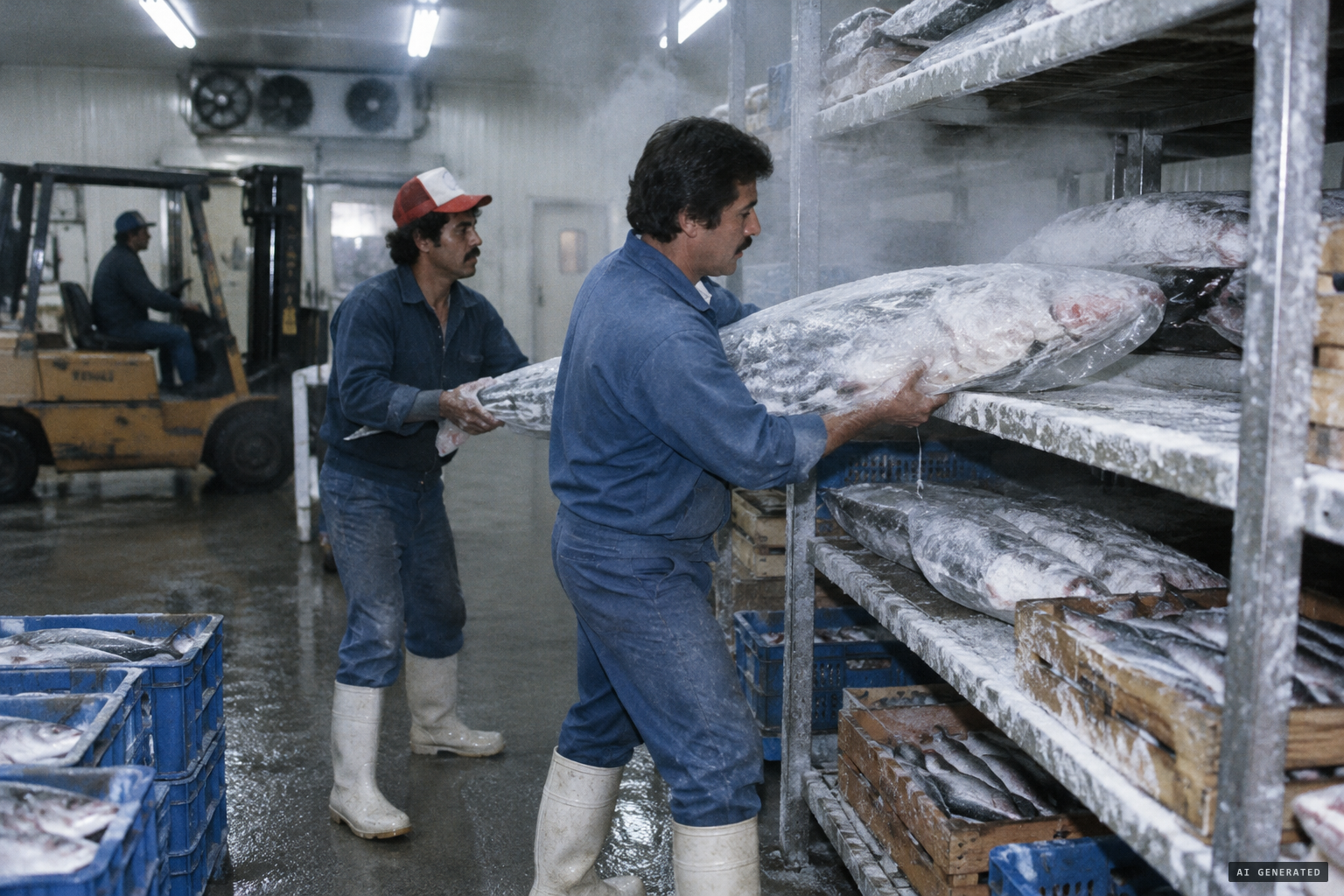 The onza is placed in fisheries cold storage in Mazatlán