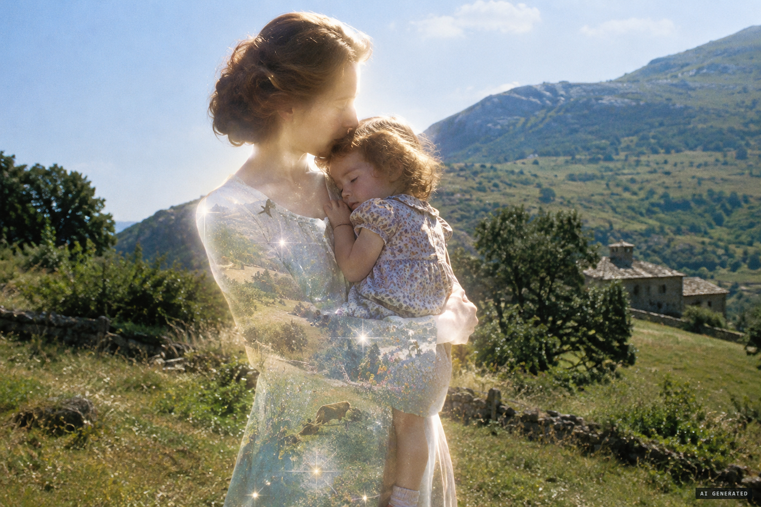 A luminous, unknown, very beautiful woman takes Angela in her arms