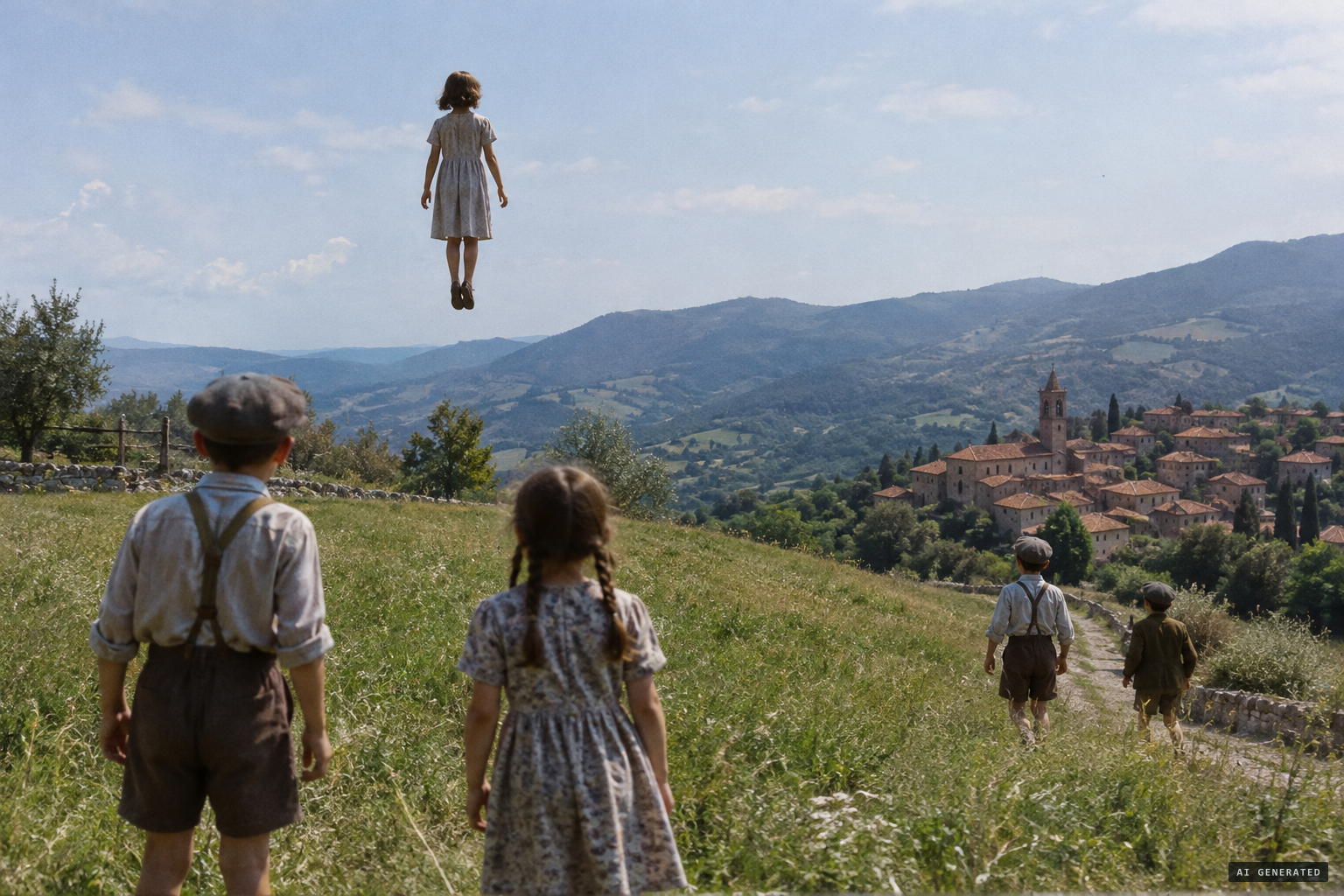 The other children see Angela lifted unconscious into the air and run home