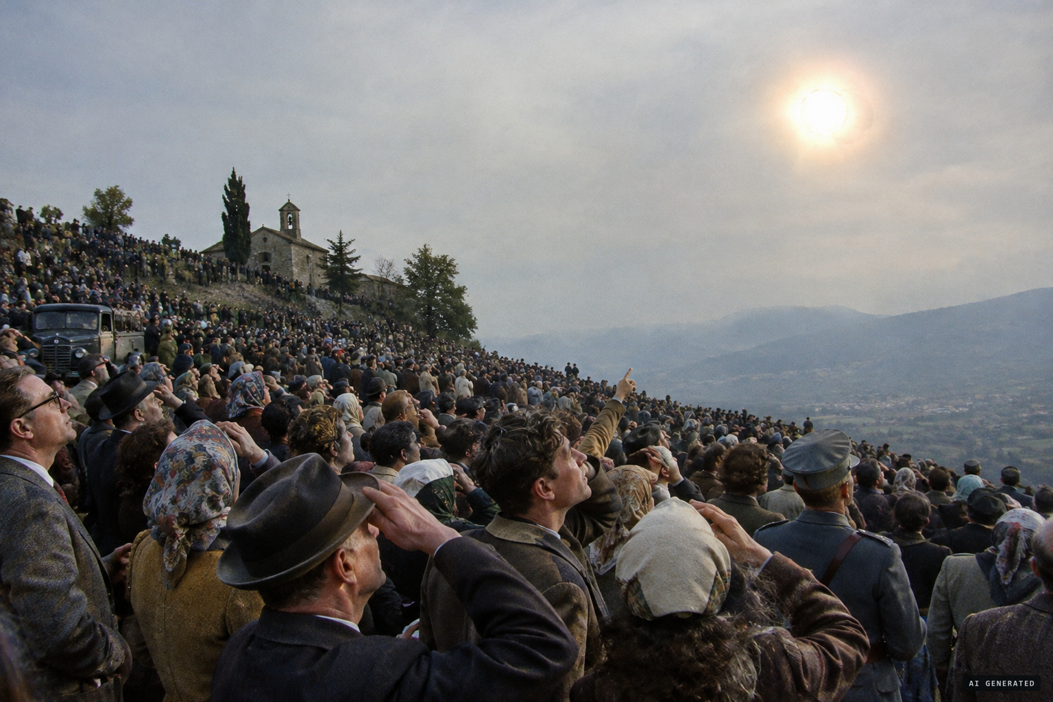 Thousands of pilgrims gather and report the sun moving