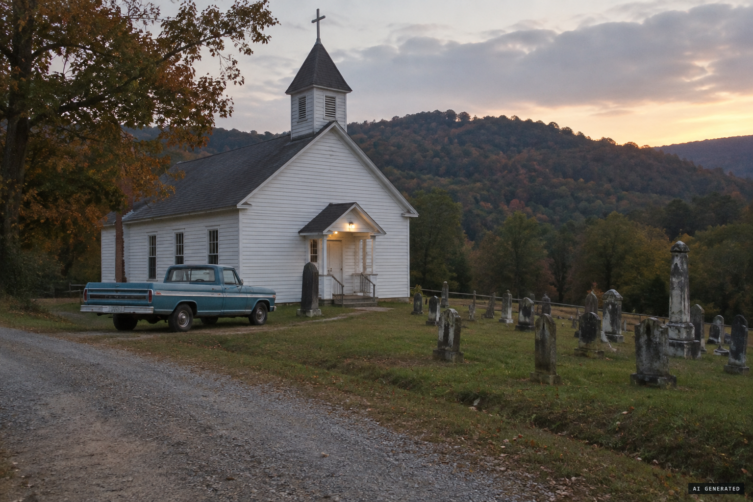 Anthony Hill: a church, a cemetery and wooded ground southwest of Pulaski