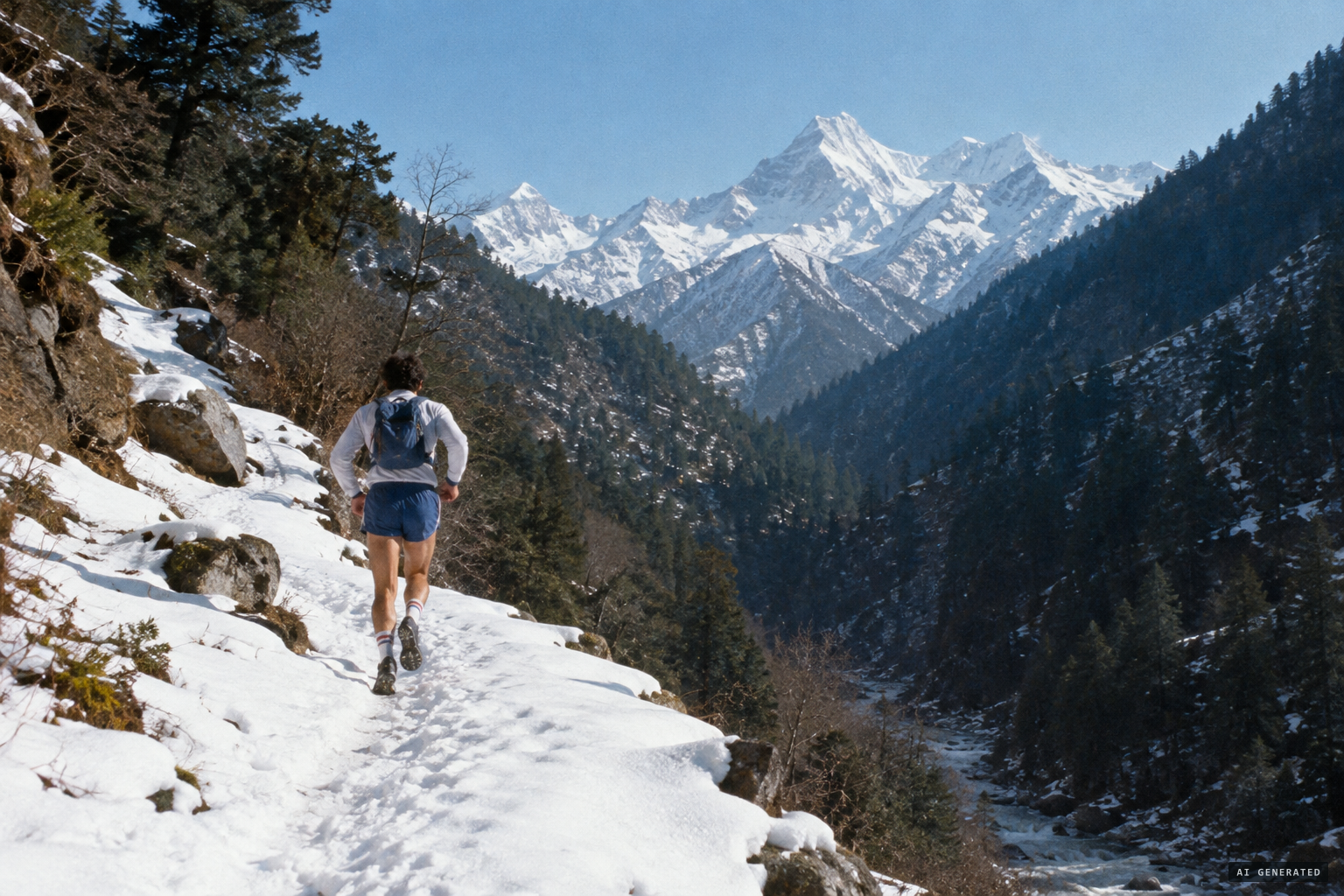 Anthony Wooldridge on his solo charity run toward Hemkund, March 1986