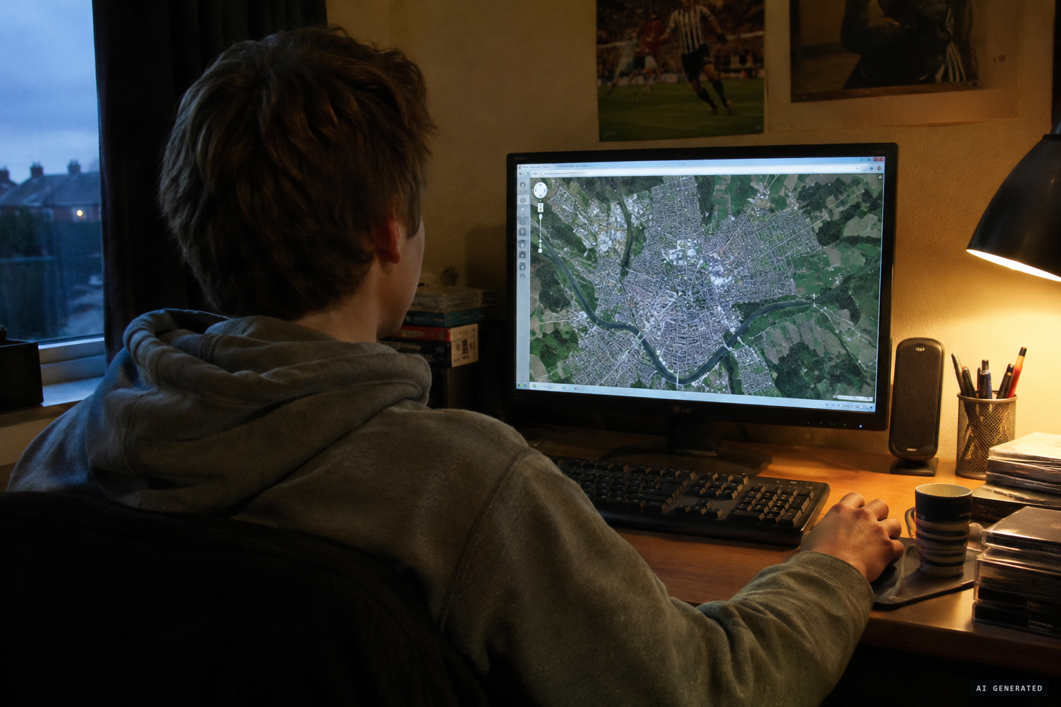 Andrew Dixon browsing satellite images of his home town