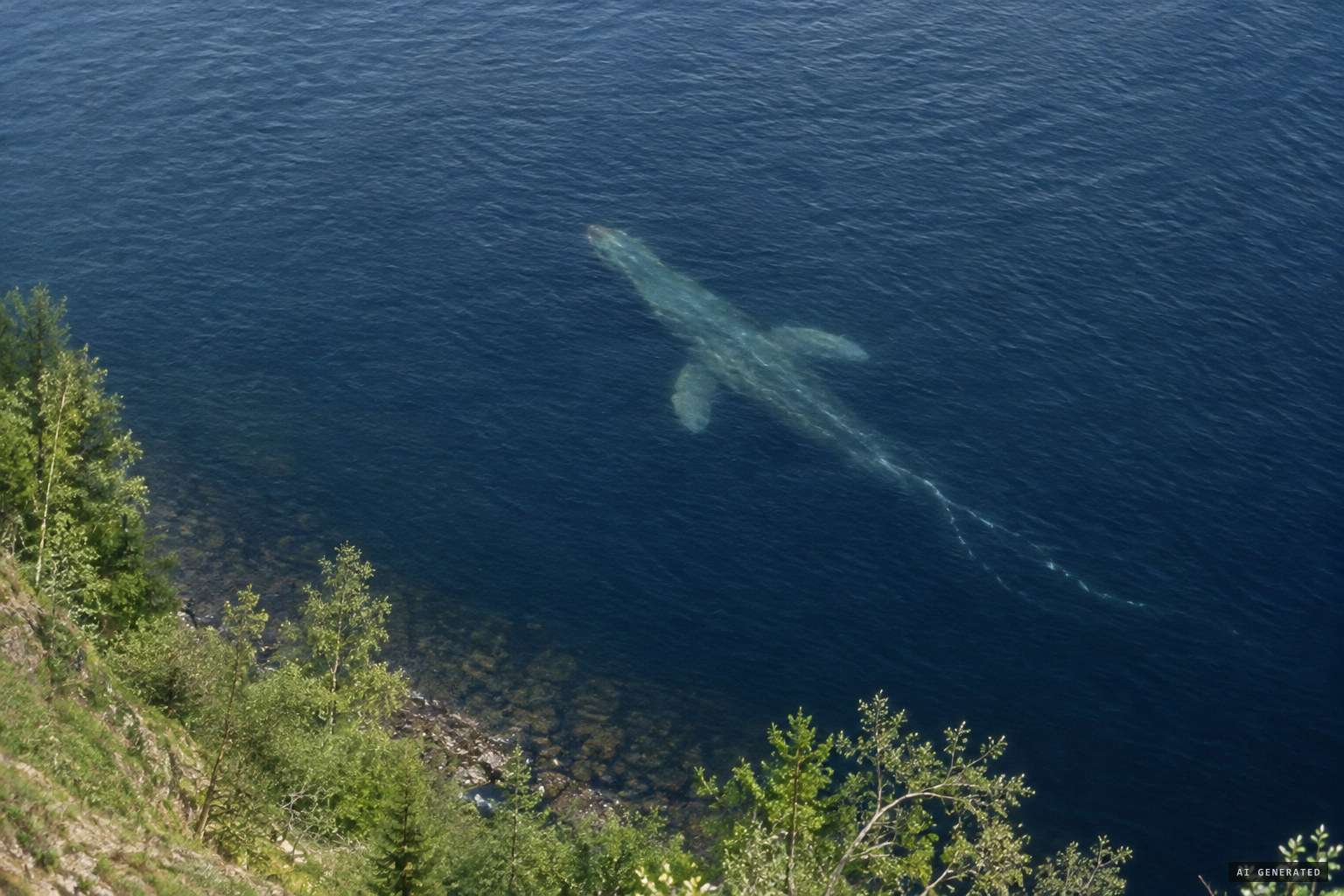 A pale, ghostly shape near Dores, just below the surface and heading south