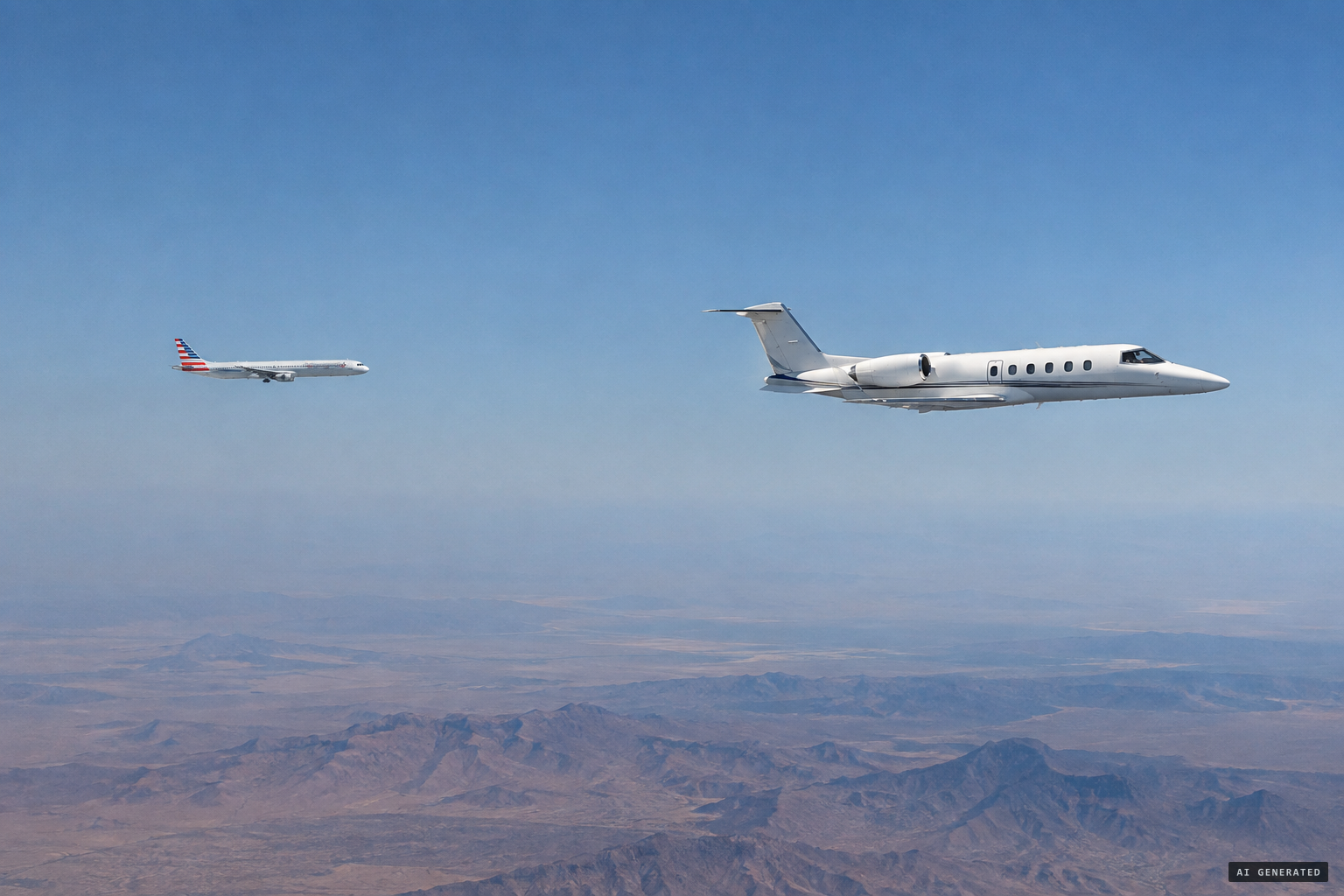 The Phoenix Air Learjet N71PG and American Airlines Flight 1095 flying east at 37,000 feet