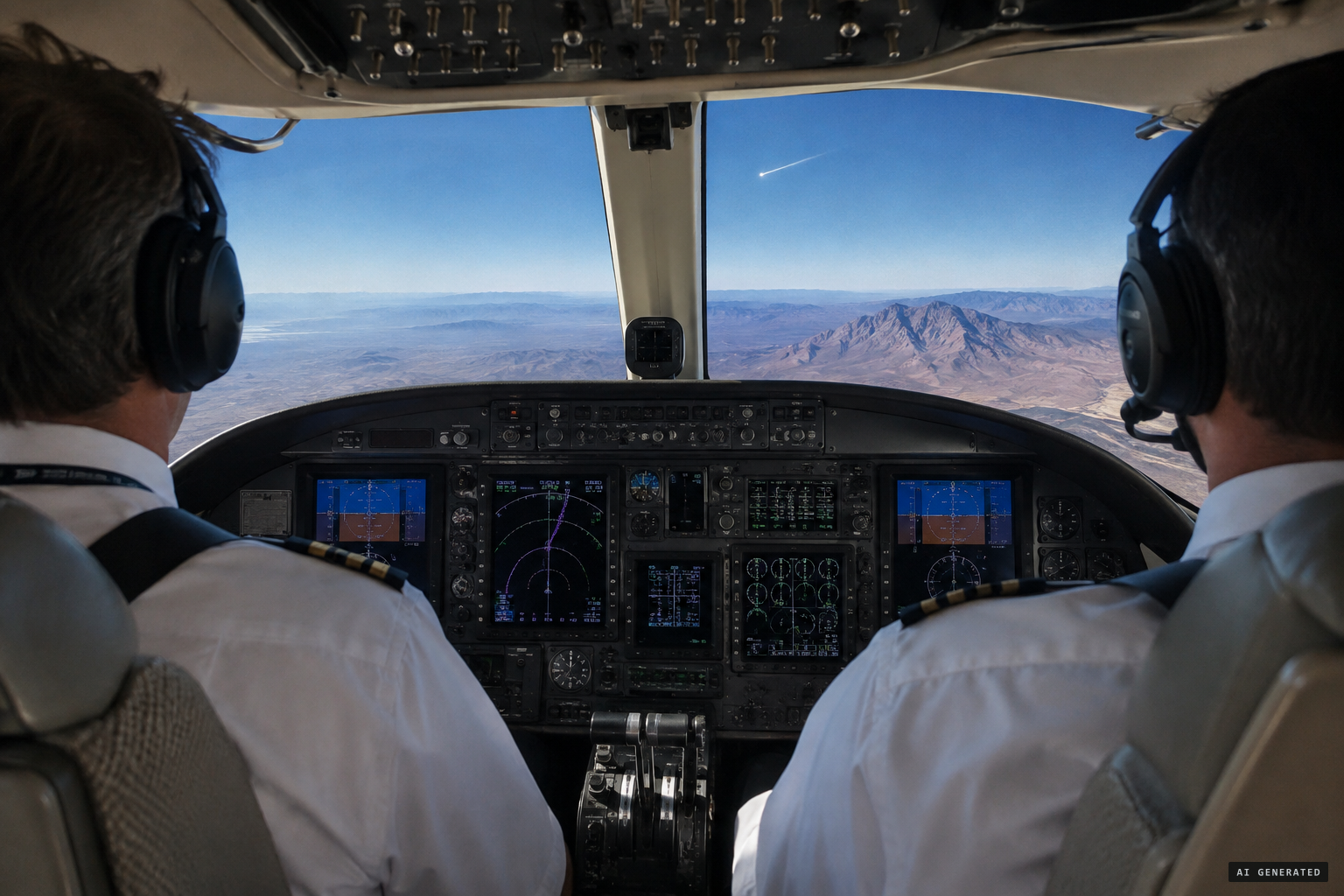 The Learjet crew sees something pass above them, going the opposite way