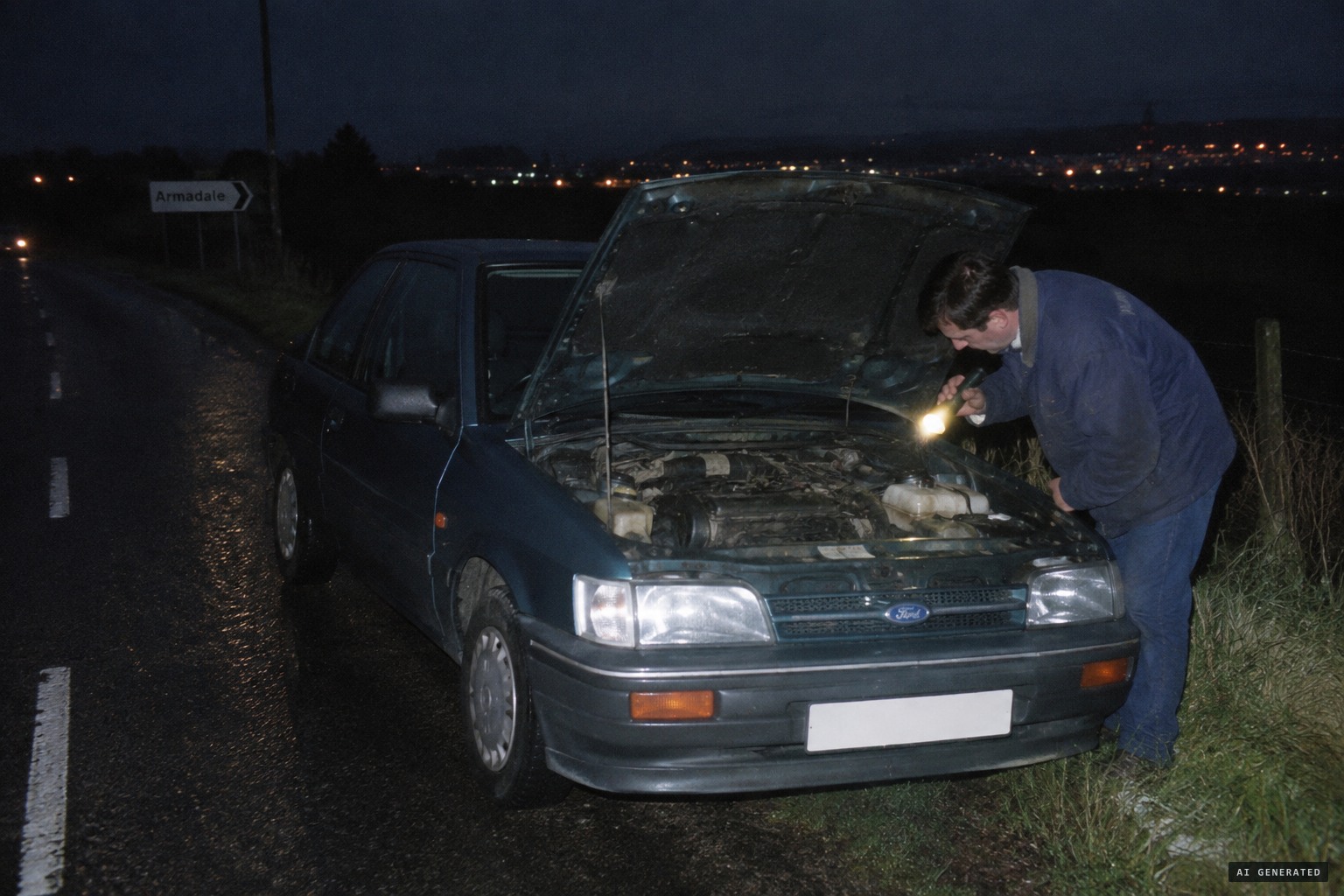 His car is immobilised and its lights stop working