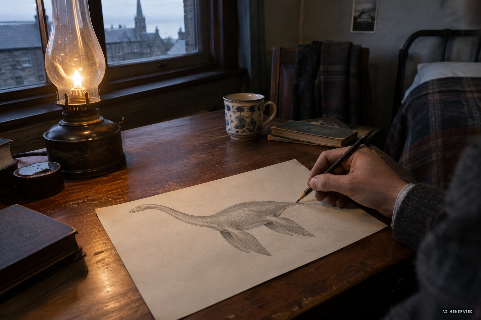 Grant sketches the animal from memory