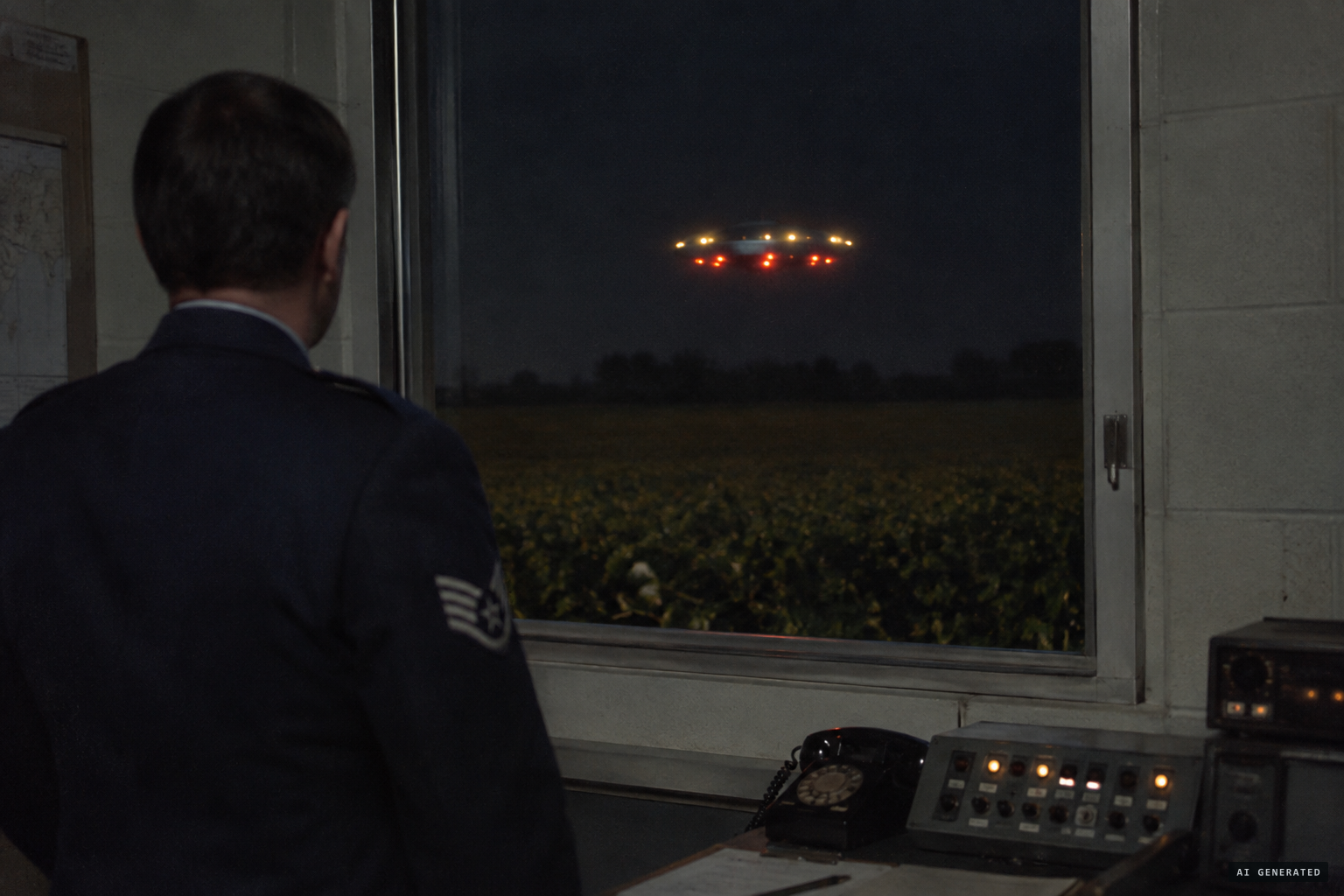 Sergeant 'Robert Frank' sees a circular object low over a soybean field