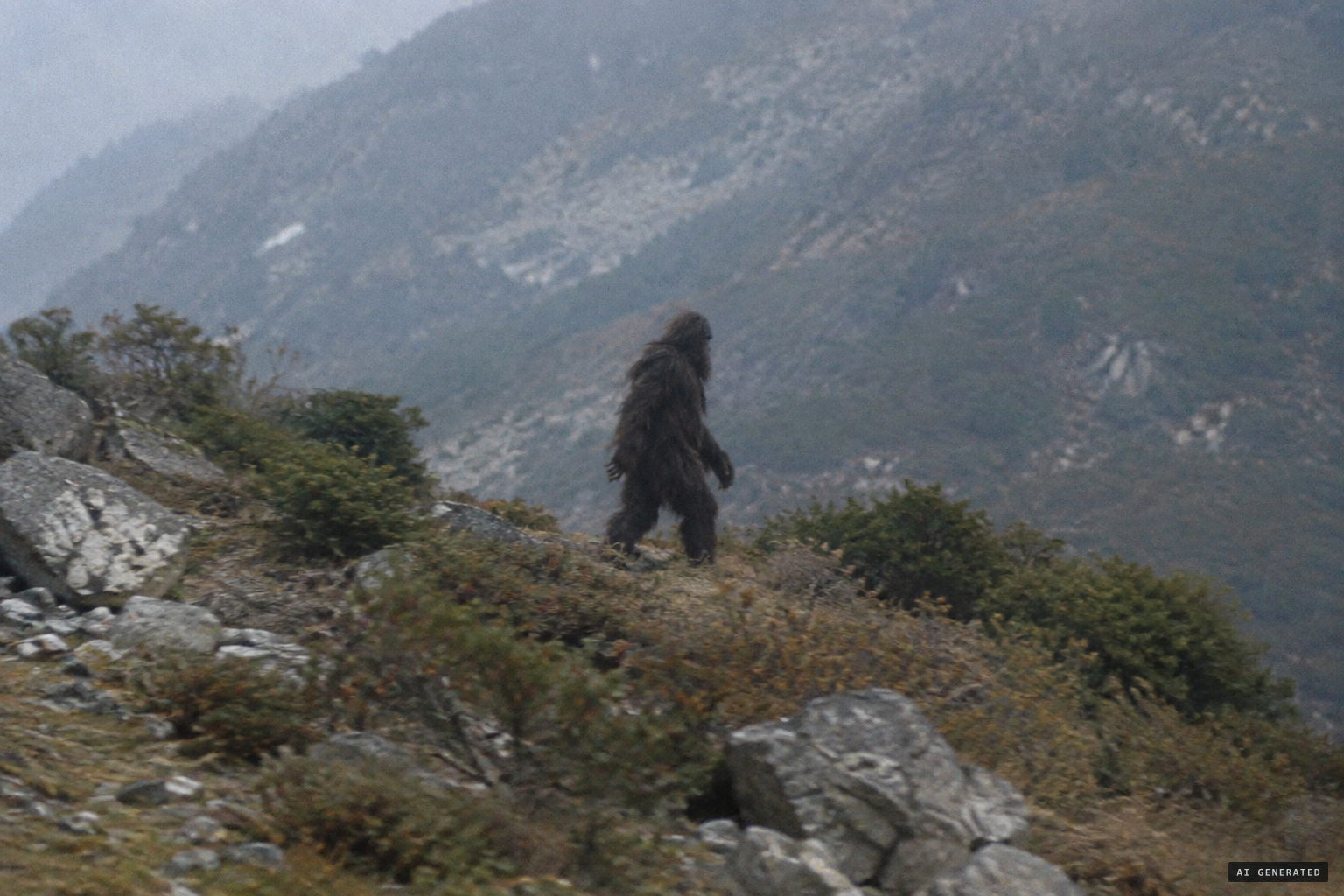It moved erectly, was covered with long dark hair, and had no tail.