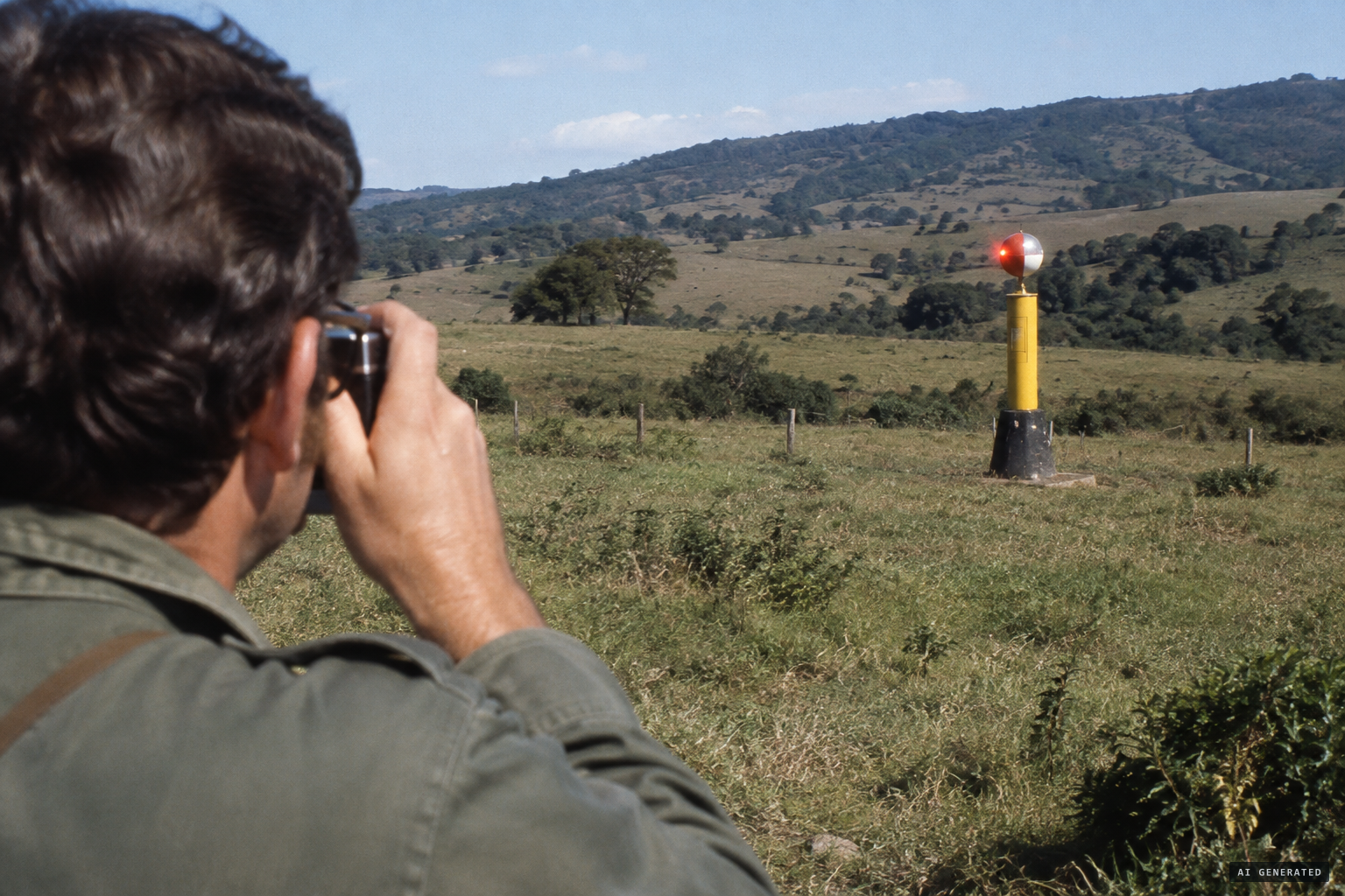 The first object: a yellow cylinder topped by a flashing red and white sphere
