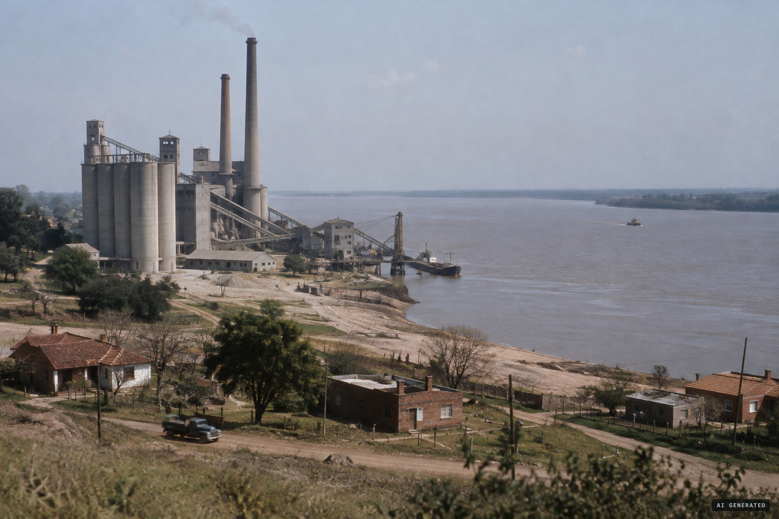 Bajada Grande, Paraná's first industrial zone, with its cement factory on the river