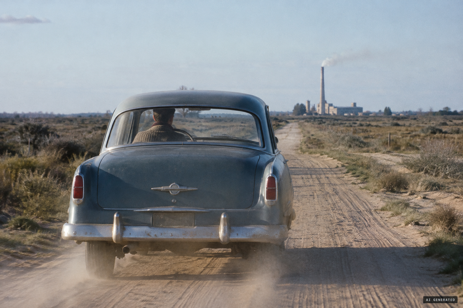 Ricardo Mieres, 17, drives toward Bajada Grande near the cement plant